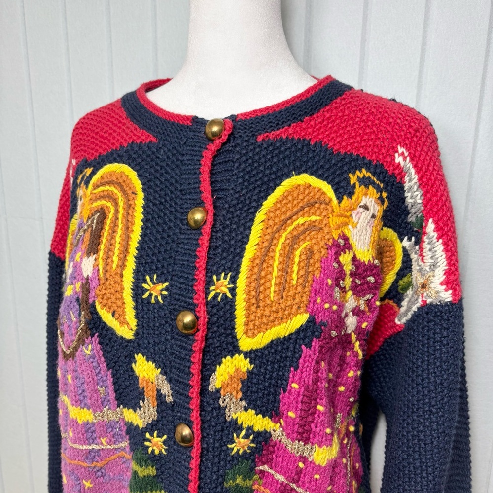 Cardigan Bay Vintage Angel Pattern Knitted by Hand Cardigan Christmas  Sweater L - Picture 3 of 12